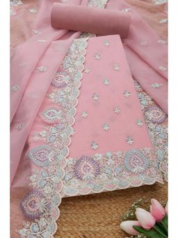 Soch - Women Peach Chiffon Beads and Stones Unstitched Kurta and Bottom with Dupatta (Set of 3)