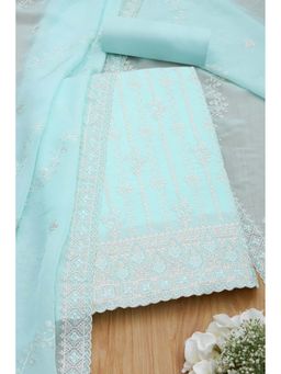 Soch - Women Blue Organza Beads and Stones Unstitched Kurta and Bottom with Dupatta (Set of 3)