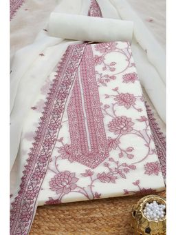 Soch - Women Pink Silk Blend Embellished Unstitched Kurta and Bottom with Dupatta (Set of 3)