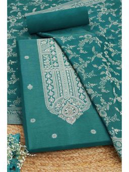 Soch - Women Green Silk Blend Mirror Work Unstitched Kurta and Bottom with Dupatta (Set of 3)