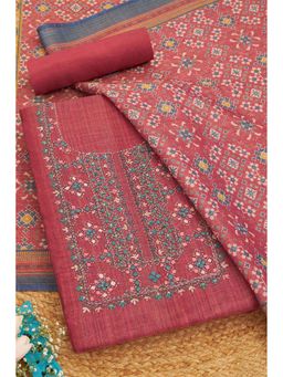 Soch - Women Pink Linen Embellished Unstitched Kurta and Bottom with Dupatta (Set of 3)