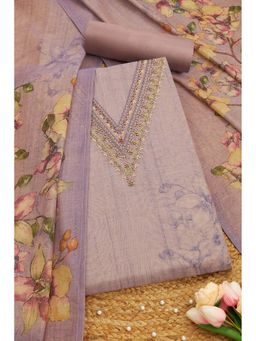 Soch - Women Lavender Linen Beads and Stones Unstitched Kurta and Bottom with Dupatta (Set of 3)