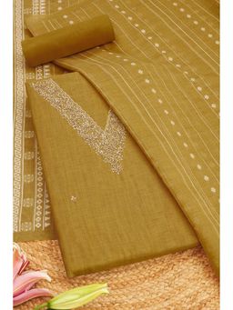 Soch - Women Mustard Chanderi Beads and Stones Unstitched Kurta and Bottom with Dupatta (Set of 3)