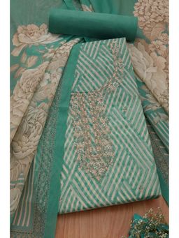 Soch - Women Green Silk Blend Embellished Unstitched Kurta and Bottom with Dupatta (Set of 3)