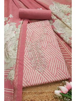 Soch - Women Pink Silk Blend Embellished Unstitched Kurta and Bottom with Dupatta (Set of 3)