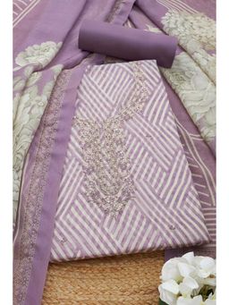 Soch - Women Lavender Silk Blend Embellished Unstitched Kurta and Bottom with Dupatta (Set of 3)