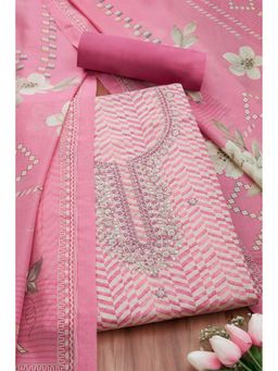 Soch - Women Pink Silk Blend Embellished Unstitched Kurta and Bottom with Dupatta (Set of 3)