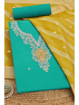 Soch - Women Blue Silk Blend Mirror Work Unstitched Kurta and Bottom with Dupatta (Set of 3)