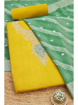Soch - Women Mustard Silk Blend Mirror Work Unstitched Kurta and Bottom with Dupatta (Set of 3)