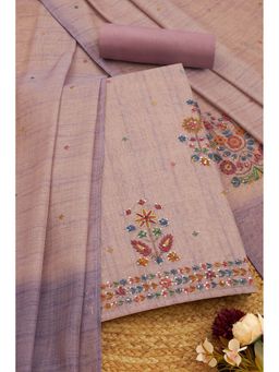 Soch - Women Lavender Linen Embellished Unstitched Kurta and Bottom with Dupatta (Set of 3)