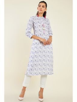 Soch - Women Purple Linen Printed Kurta