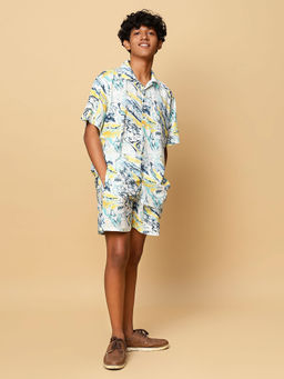 TeenTrums - Boys White Marble Print Co-Ord (Set of 2)