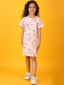 ANTHRILO - Pink Printed Comfortable Fit Dress