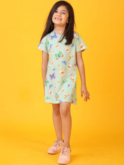 ANTHRILO - Green Printed Comfortable Fit Dress