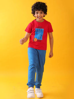 ANTHRILO - Red Printed Comfortable Fit T-Shirt and Joggers (Set of 2)