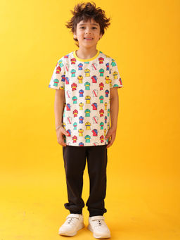 ANTHRILO - White Printed Comfortable Fit T-Shirt and Joggers (Set of 2)