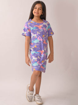 ANTHRILO - Purple Printed Comfortable Fit Dress
