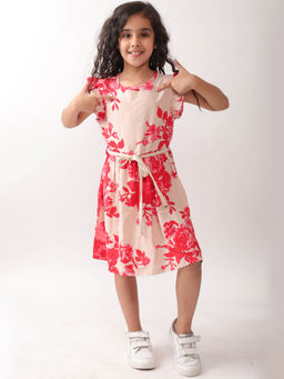 ANTHRILO - Peach Printed Comfortable Fit Dress