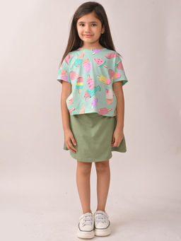 ANTHRILO - Aqua Printed Comfortable Fit T-Shirt and Skirt (Set of 2)