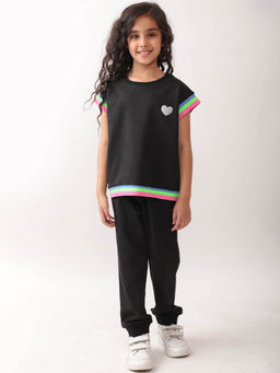 ANTHRILO - Black Printed Comfortable Fit T-Shirt and Joggers (Set of 2)