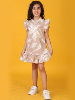 ANTHRILO - Beige Printed Comfortable Fit Dress