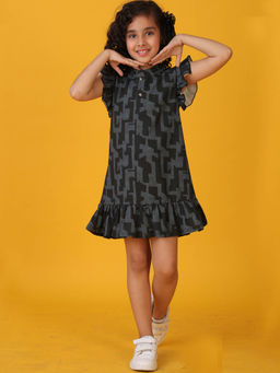 ANTHRILO - Black Printed Comfortable Fit Dress