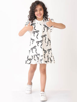 ANTHRILO - Off White Printed Comfortable Fit Dress