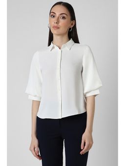 Van Heusen - Women White Solid Half Sleeves Formal Shirt