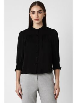 Van Heusen - Women Black Solid Three Fourth Sleeves Formal Shirt
