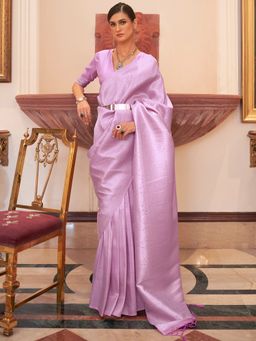 Akhilam - Womens Silk Blend Lavendar Woven Designer Saree with Unstitched Blouse