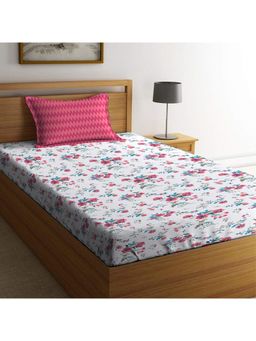 MYTRIDENT - Feather Tales 144 TC Cotton Single Bedsheet and 1 Pillow Cover Sunset Maroon