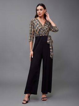 Miss Chase - Women's Multi-Coloured V-Neck Checkered Wrap Rayon Jumpsuit
