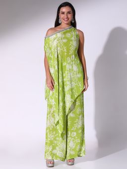 Sakshi Girri - Green Off Shoulder Tunic with Straight Pant (Set of 2)