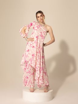 Sakshi Girri - Pink One Shoulder Tunic & Pant (Set of 2)