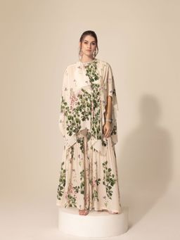 Sakshi Girri - Ivory Botanical Asymmetric Top with Sharara (Set of 2)