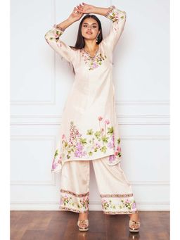 Sakshi Girri - Ivory Botanical Asymmetrical Tunic with Palazzo (Set of 2)