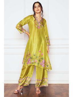 Sakshi Girri - Green Botanical Asymmetrical Kurta with Palazzo (Set of 2)