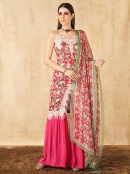 Sakshi Girri - Hot Pink Spaghetti Kurta with Sharara and Dupatta (Set of 3)