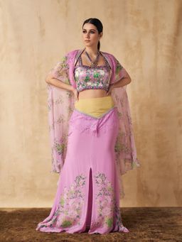 Sakshi Girri - Lavender Cape with Blouse and Skirt (Set of 3)