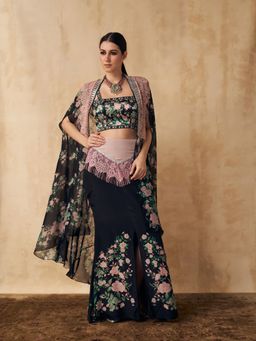 Sakshi Girri - Black Cape with Blouse and Skirt (Set of 3)