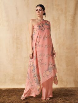 Sakshi Girri - Peach One Shoulder Tunic with Pant (Set of 2)