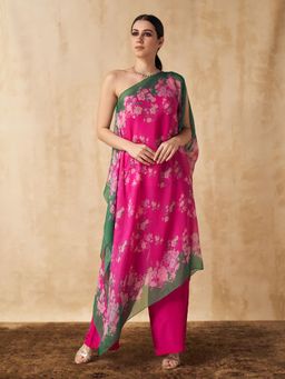 Sakshi Girri - Hot Pink One Shoulder Tunic with Pant (Set of 2)
