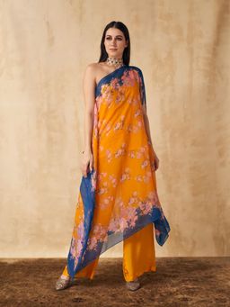 Sakshi Girri - Yellow One Shoulder Tunic with Pant (Set of 2)