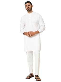 Indivisual - Mens Bright White Solid Kurta with Pant (Set of 2)