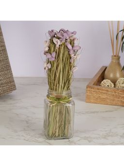 HomeTown - Fleur Dried Floral Arrangemet In Glass Jar 18 Cm in Purple Colour
