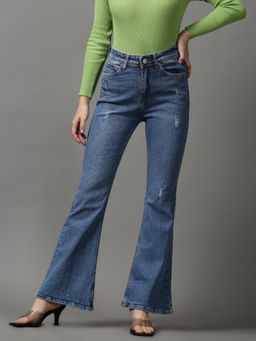 SHOWOFFFF - Women's Low Distress Bootcut Blue Denim Jeans
