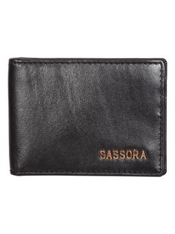 Sassora - Genuine Leather Unisex Black RFID Business Card Holder-Black