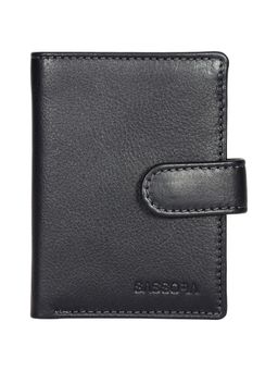 Sassora - Genuine Leather RFID Bi Fold Button Closure Card Holder-Black