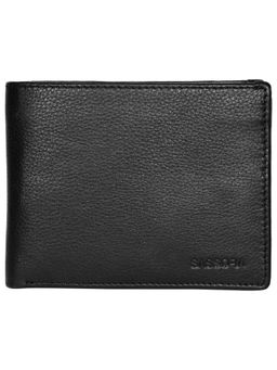 Sassora - Genuine Leather Large Black RFID Mens Bi-fold Wallet-Black