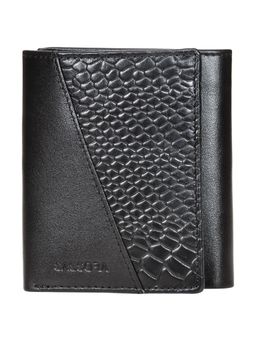 Sassora - Genuine Leather Medium Black Mens RFID Animal Pattern Notecase-Black